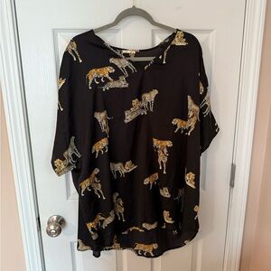 JODIFL Black and Gold Animal Print Blouse